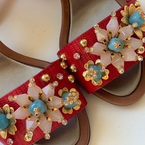 Dolce & Gabbana Red Leather Heel with Crystals